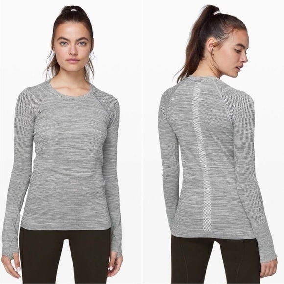 lululemon athletica Tops - LULULEMON swiftly speed long sleeve tee black white striped running size 4